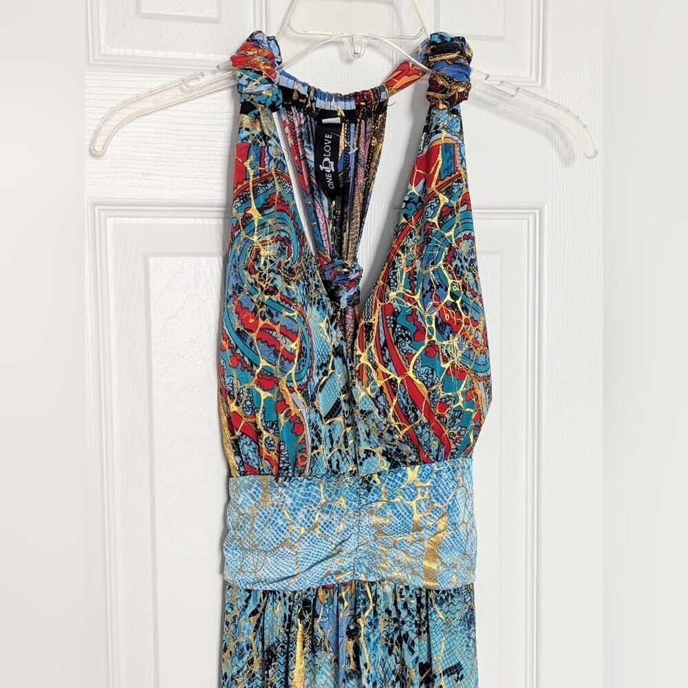 Women's (S/M) Boho Tropical Multicolored Maxi Dress w/ Empire Waist & Racerback
